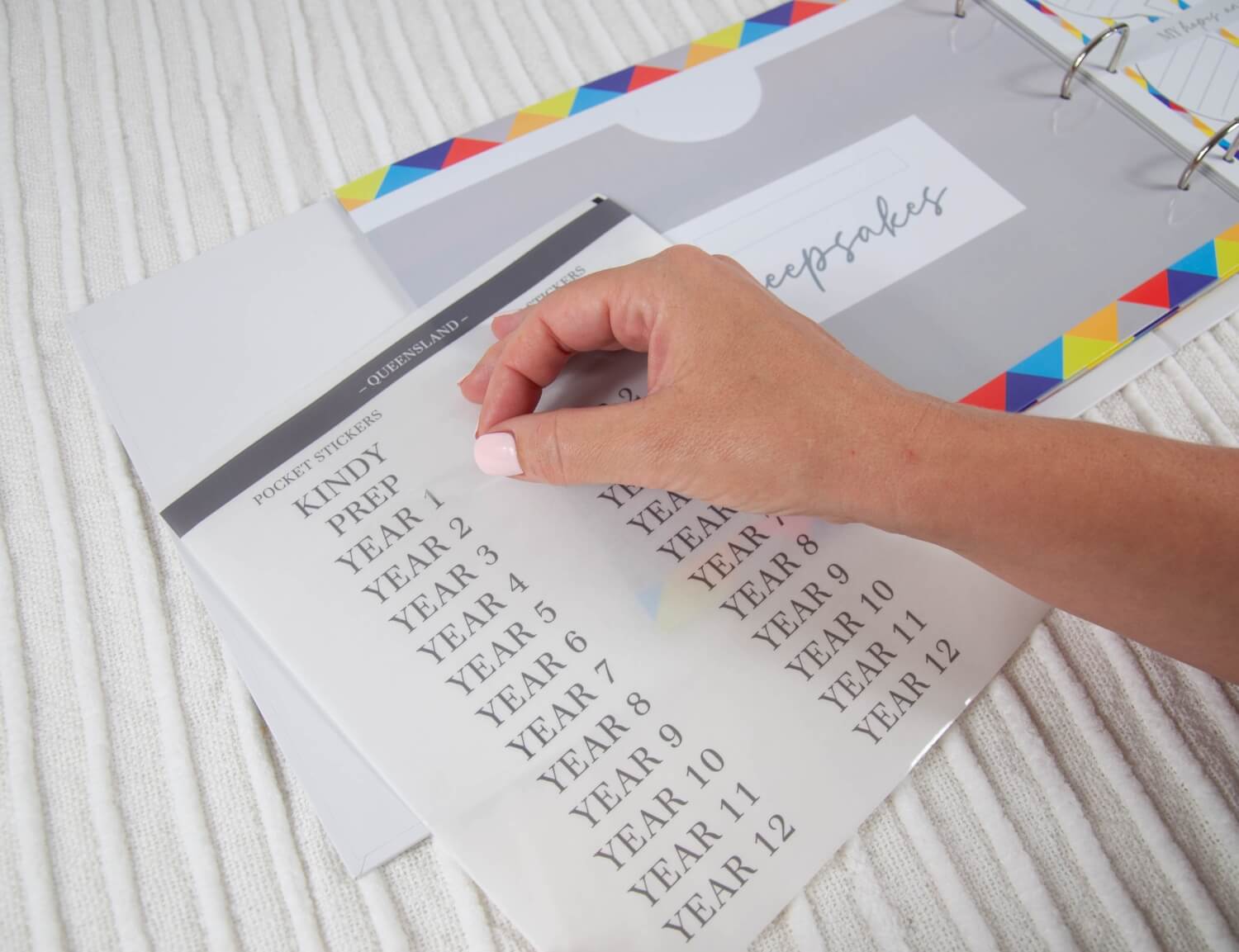 Stickers to label school memory book